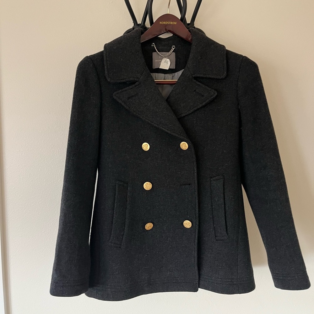 JCrew Dark Charcoal Grey Pea Coat with Gold Buttons Size: 4